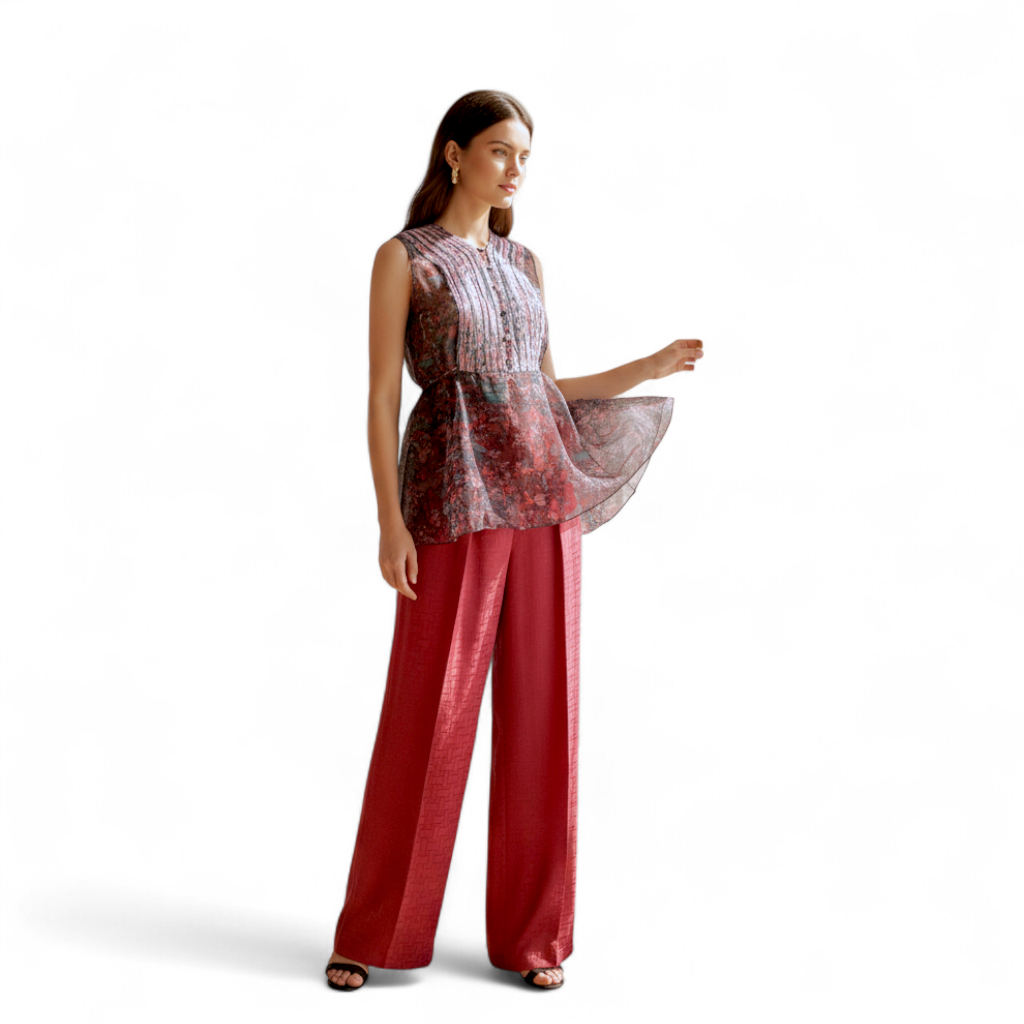 NEW Hermès "Mosaique" Wide Leg Pants Rose Framboise Size 34
