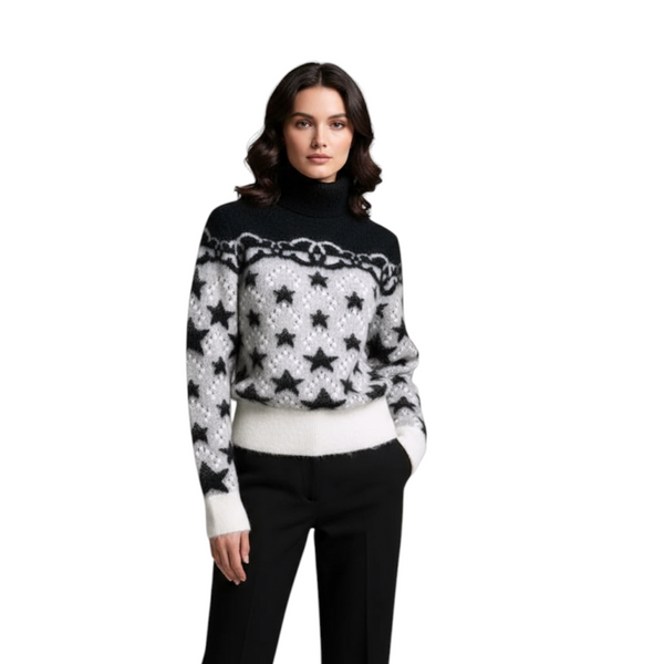 NEW Chanel Coco Neige 23N Sweater Pullover Black/White/Grey Size 38