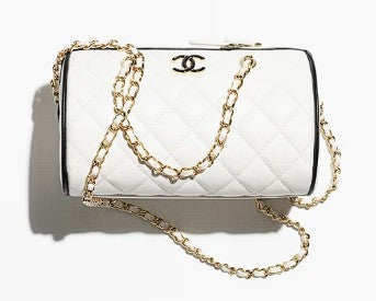 BNIB Chanel 25P Mini Bowling Bag With Chain Lambskin Blanc/White