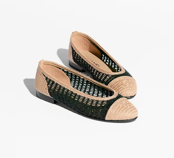 BNIB Chanel Spring-Summer 25P Raphia Ballet Flats in Noir/Beige Size 3