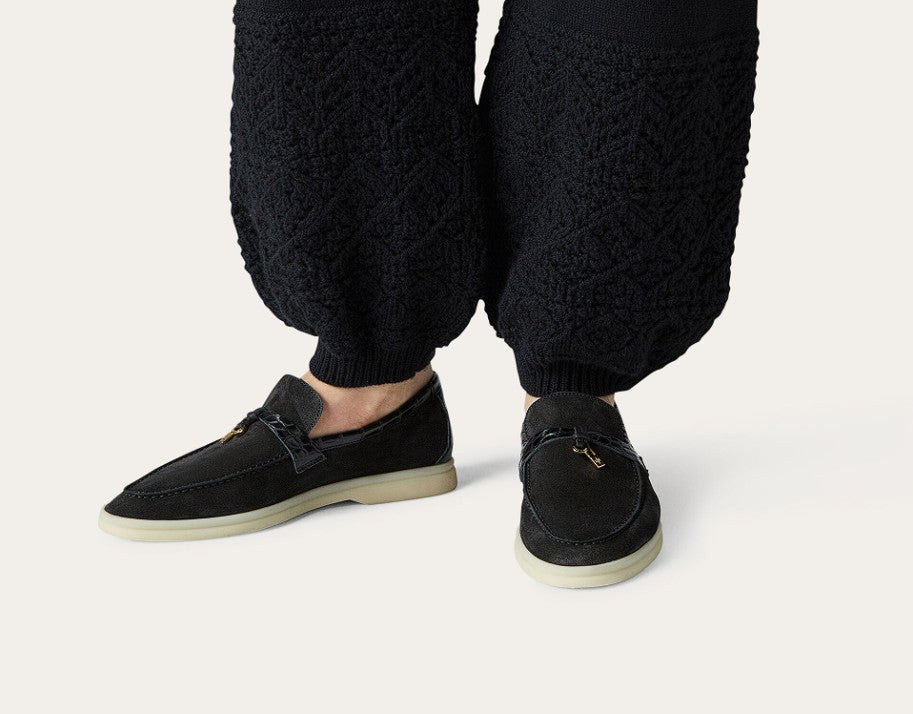 BNIB Loro Piana Summer Charms Walk Loafers In Black Suede