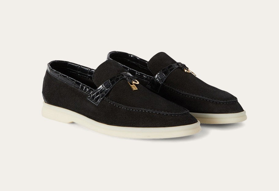 BNIB Loro Piana Summer Charms Walk Loafers In Black Suede Size 37
