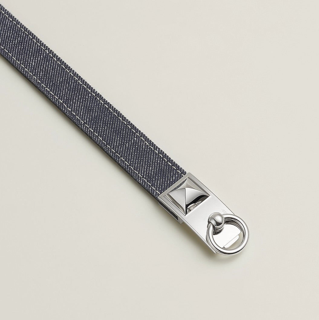 Brand New Hermès Rivale Jean 18 Belt in Bleu Indigo / Blanc / Bleu Navy PHW