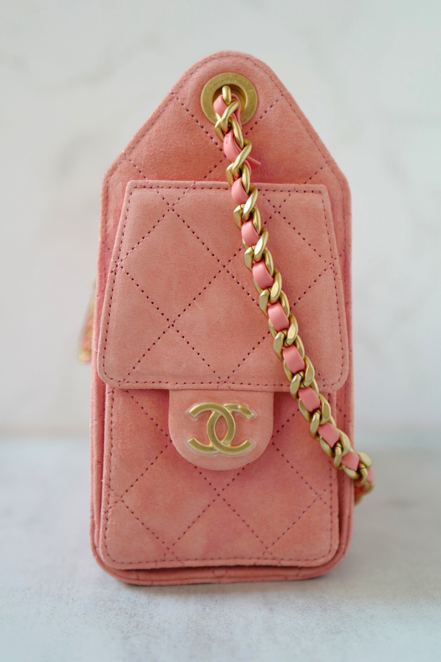 BNIB Chanel 26C Mini Hobo Shoulder Bag in Pink Suede with Gold Hardware