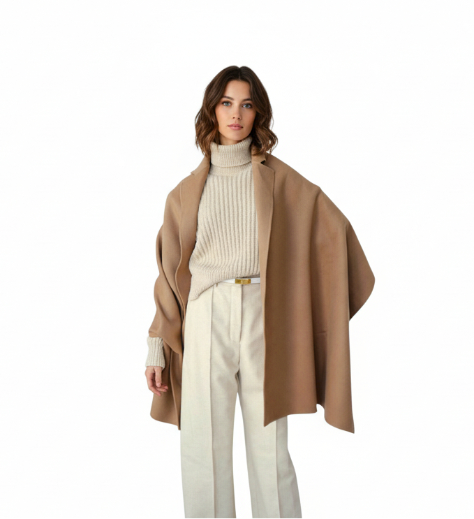 Hermès Étole Poncho 100% Cashmere Trompe L’Oeil HG 01 Camel