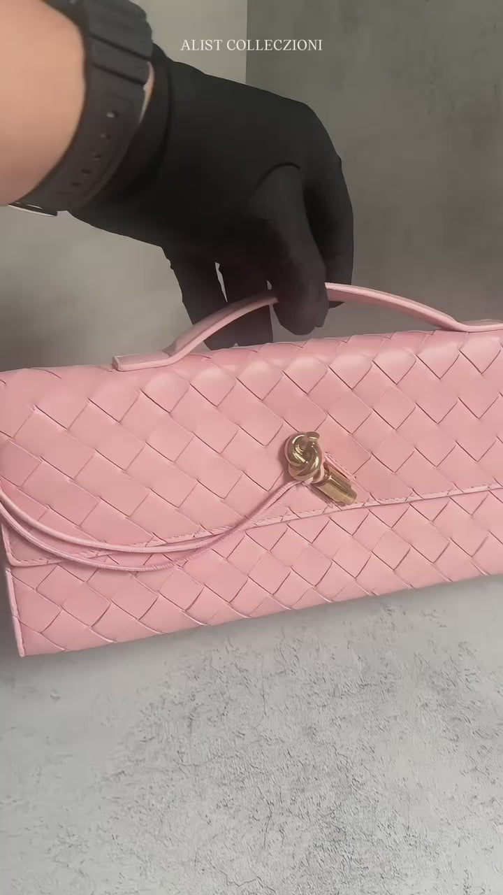 New Bottega Veneta Andiamo Clutch with Handle in Rose
