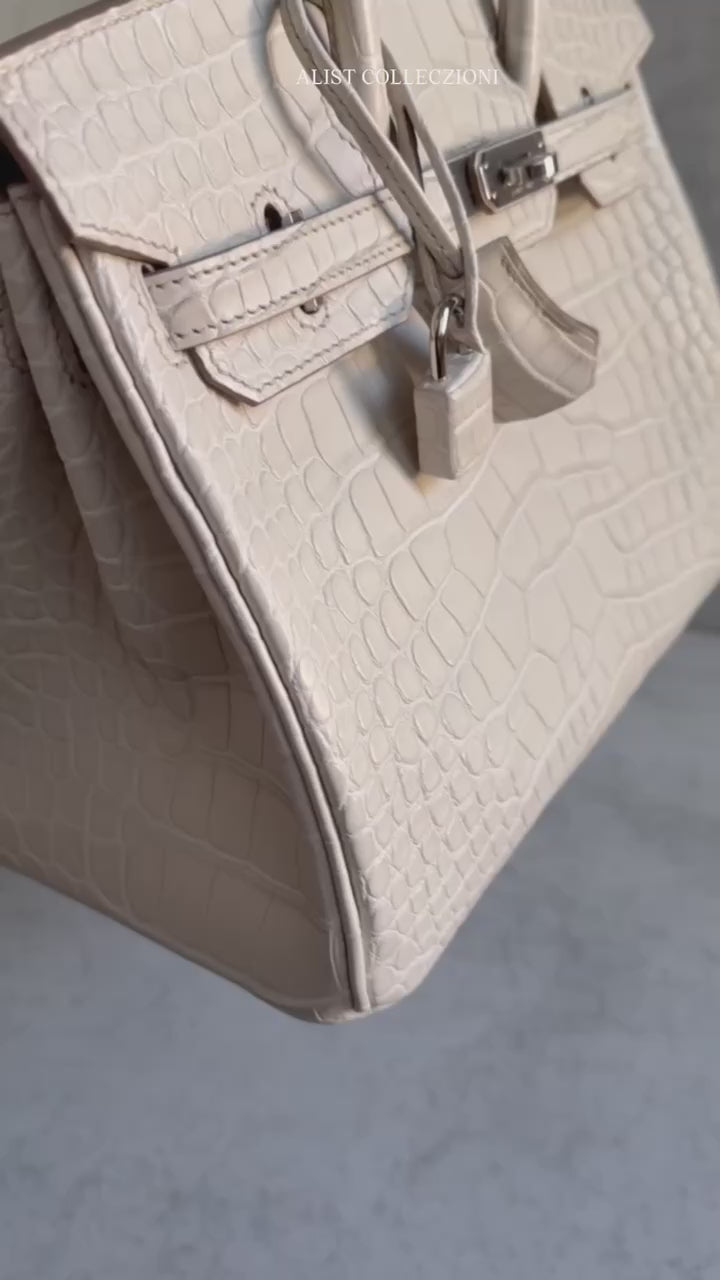 BNIB Hermès Birkin 25 Beton Matte Mississippiensis Alligator Palladium