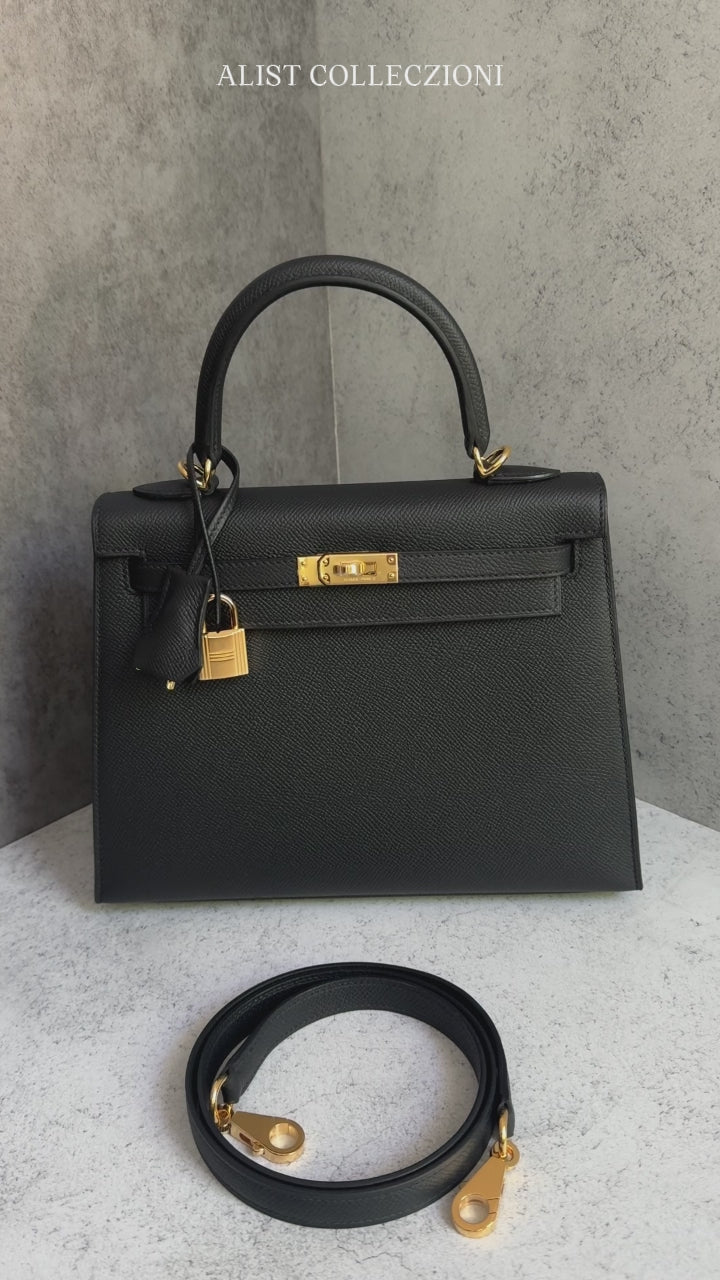 Hermès Kelly 25 Black Epsom Sellier Gold Hardware G Stamp 2026