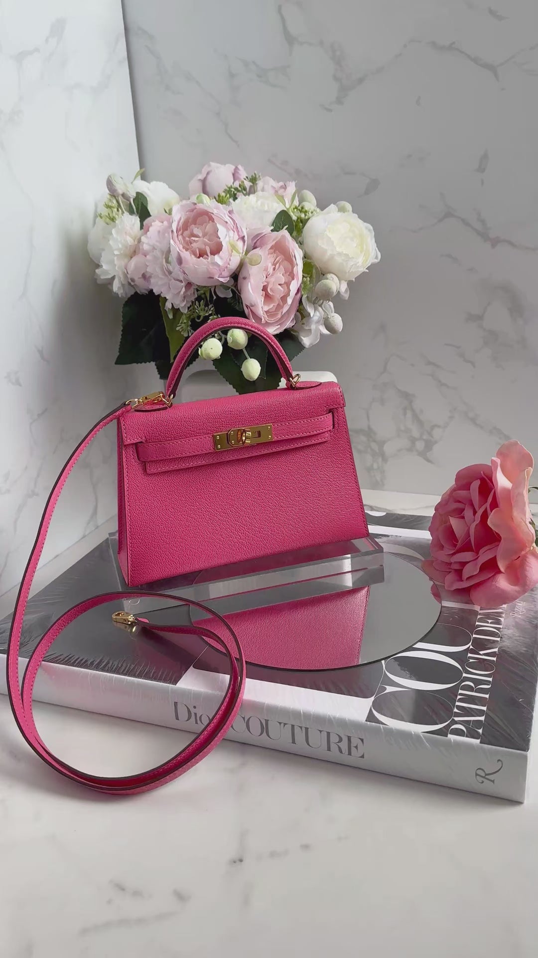 BNIB Hermes Mini Kelly Rose Lipstick Chevre GHW