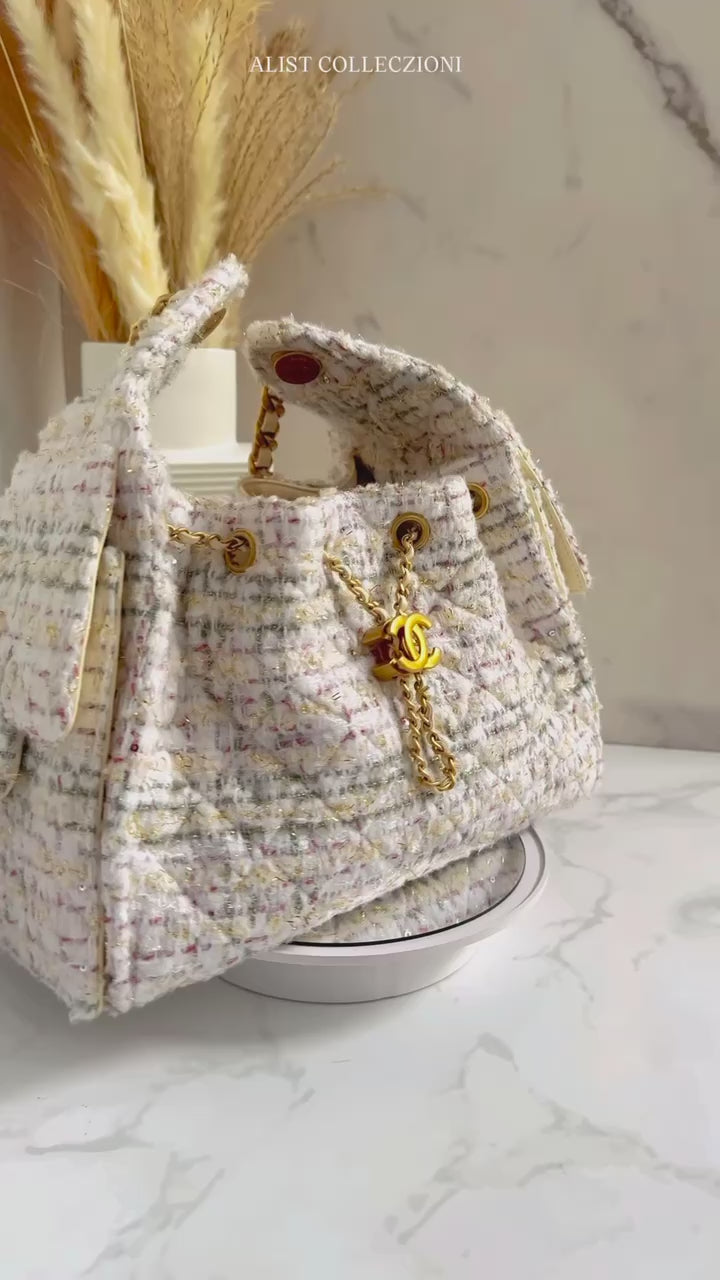 NEW Chanel 25A Small Hobo in Light Tweed with Gold Hardware
