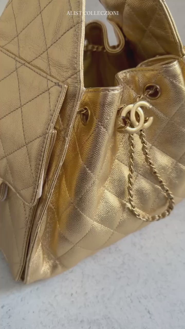 BNIB Chanel 26C Small Hobo Gold Metallic Grained Calfskin with Gold Ha