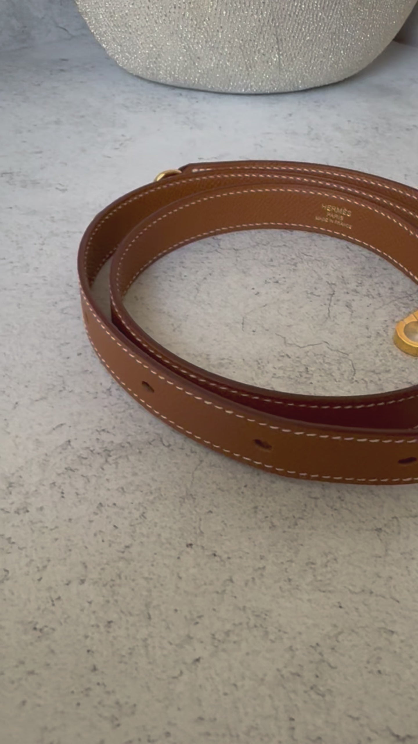 NEW Hermès Adjustable Strap 20mm 85-105 cm Bag Strap Gold Epsom Leathe