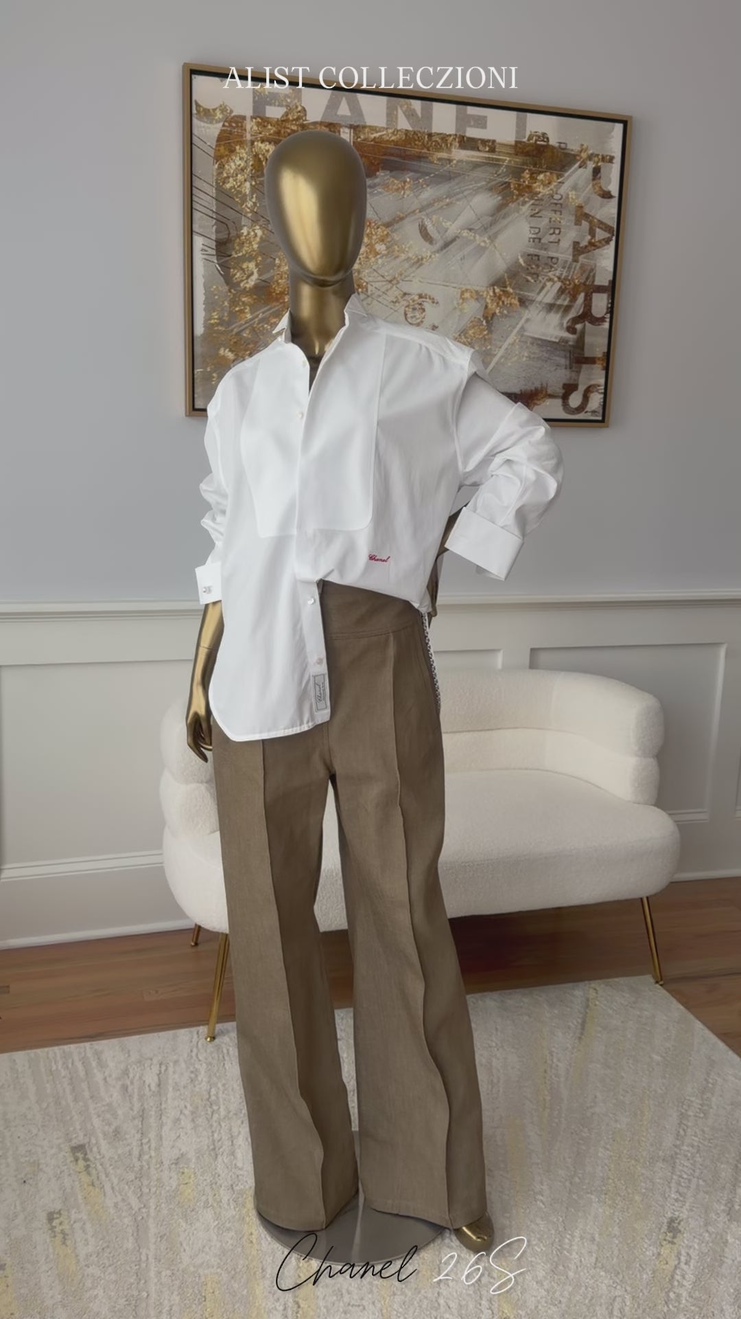 Chanel 26s Long Sleeved Shirt White Cotton with Chain Size 36 Matthieu