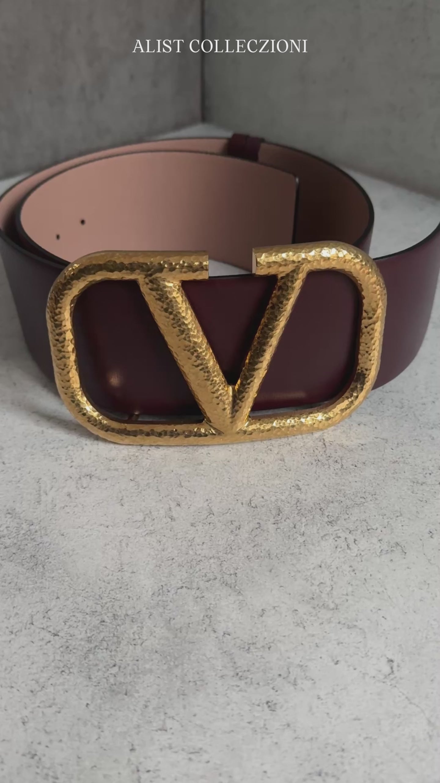 Valentino Vlogo Hammered Buckle Reversible Wide Signature Belt Burgund
