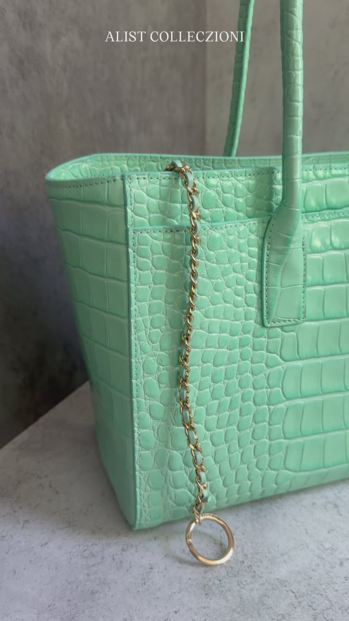 Chanel 26S Matthieu Blazy's Small Tote Green Crocodile Embossed Calfsk
