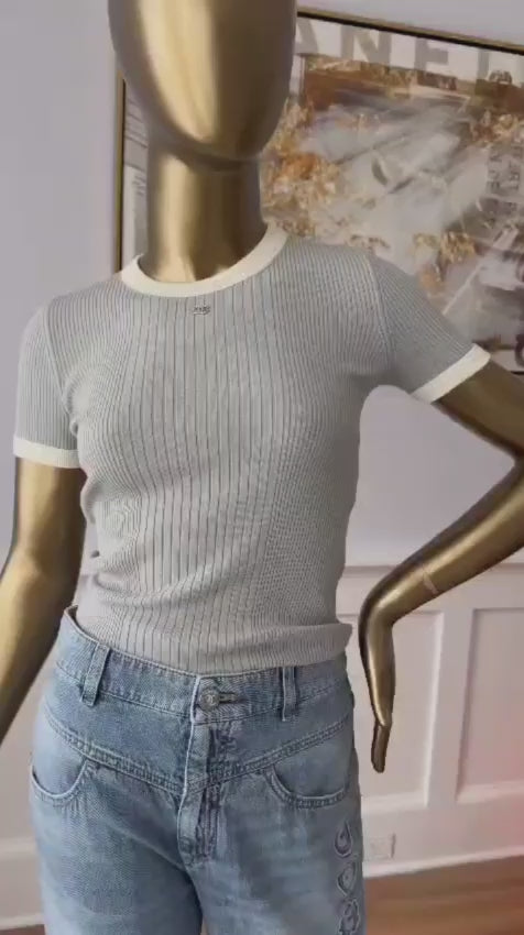 NEW Chanel Coco Beach 2025 Collection T-Shirt Grey size 34