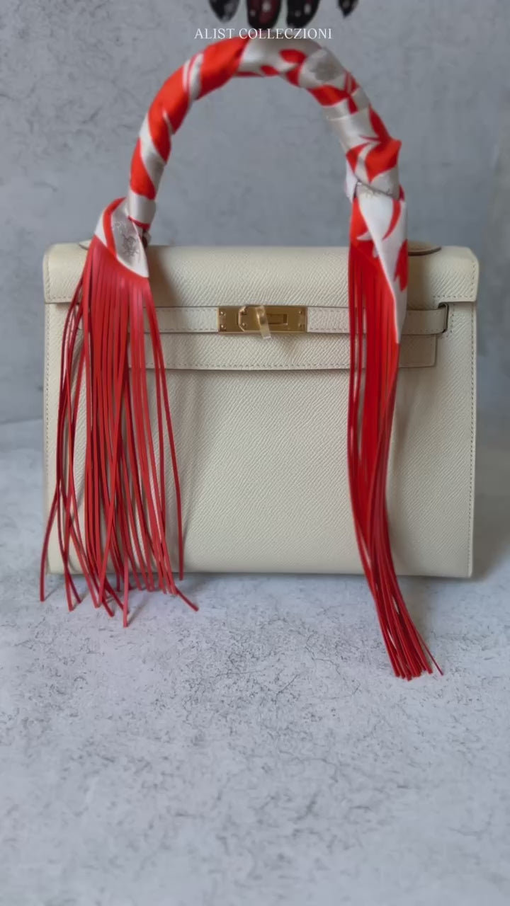 Hermès Twilly Bouquet Final Silk Gris Perle Vermillon with Leather Fri