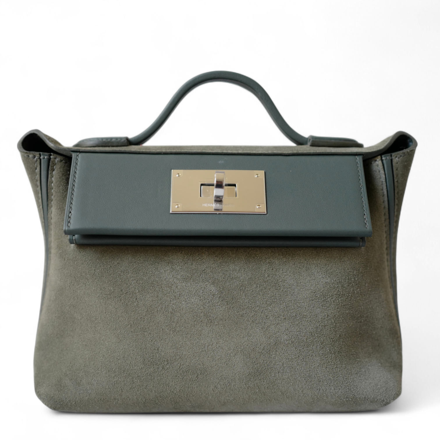 BNIB Hermès Sac 24/24-21 Bag Veau Grizzly & Swift Sable Gris Vert Mangrove with Palladium Hardware