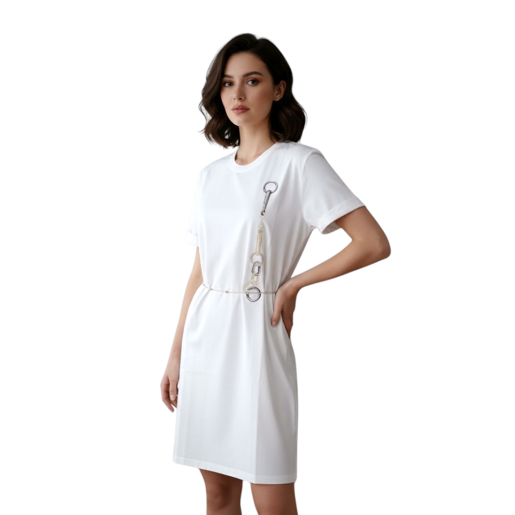 NEW Hermès "Effet Kaleidoscope" T-shirt Dress SS25 in Blanc Cassé - Size 36 $800