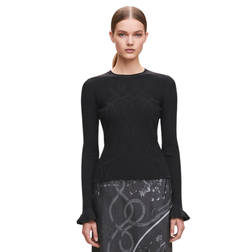 NEW Hermès “Palefroi Remix” Light Knit Long Sleeve Sweater Noir Black Size 36