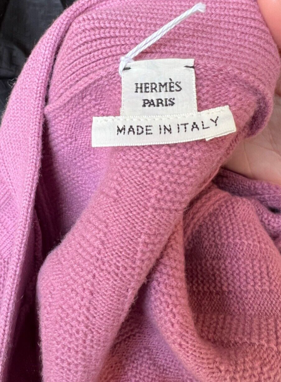 HERMES Cardigan 8H Rose Aphrodite H Logo Size 36 NEW $2K Retail!!