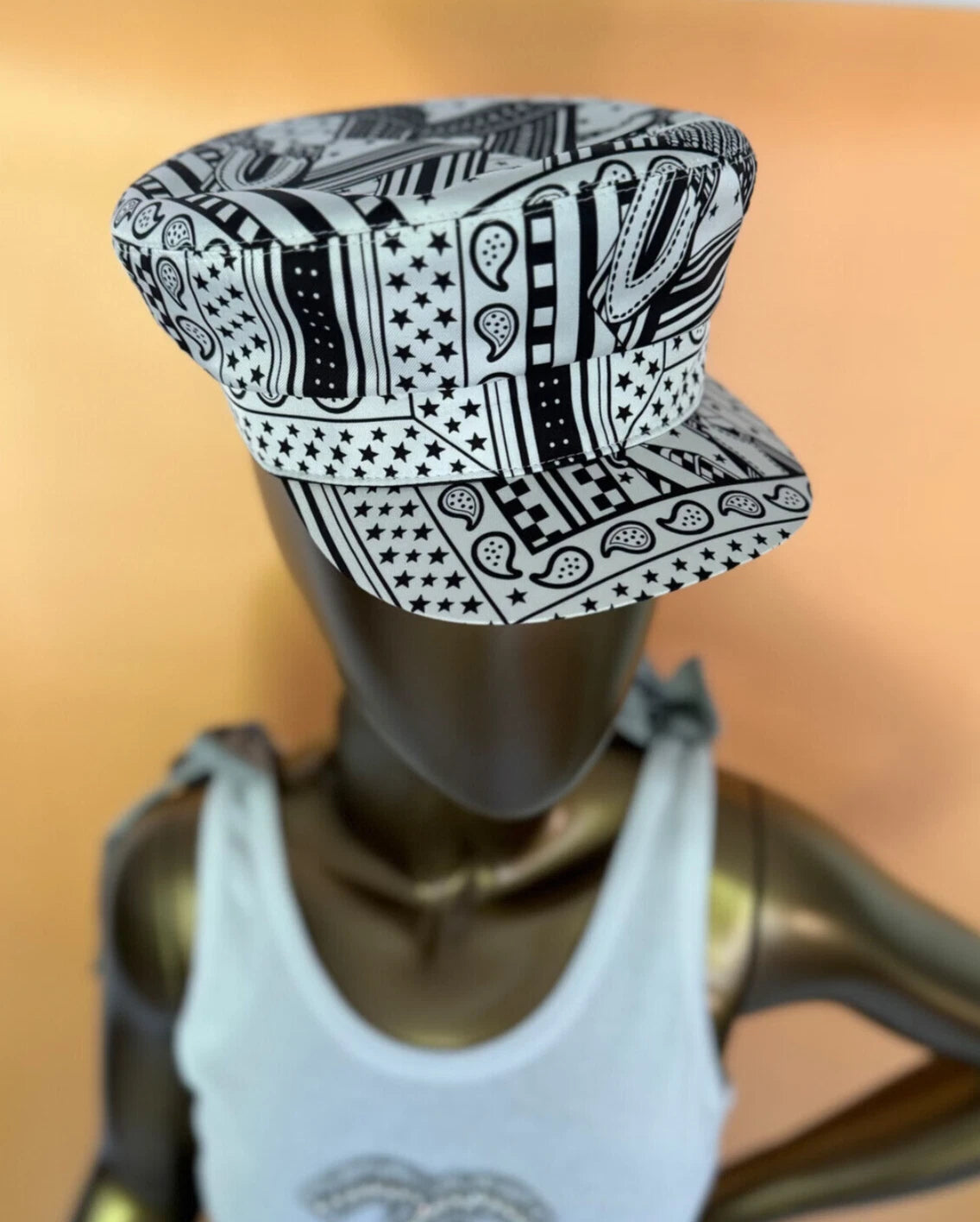 NEW Hermes Women's Deauville Cap Zigzag Printed Silk in Noir 57