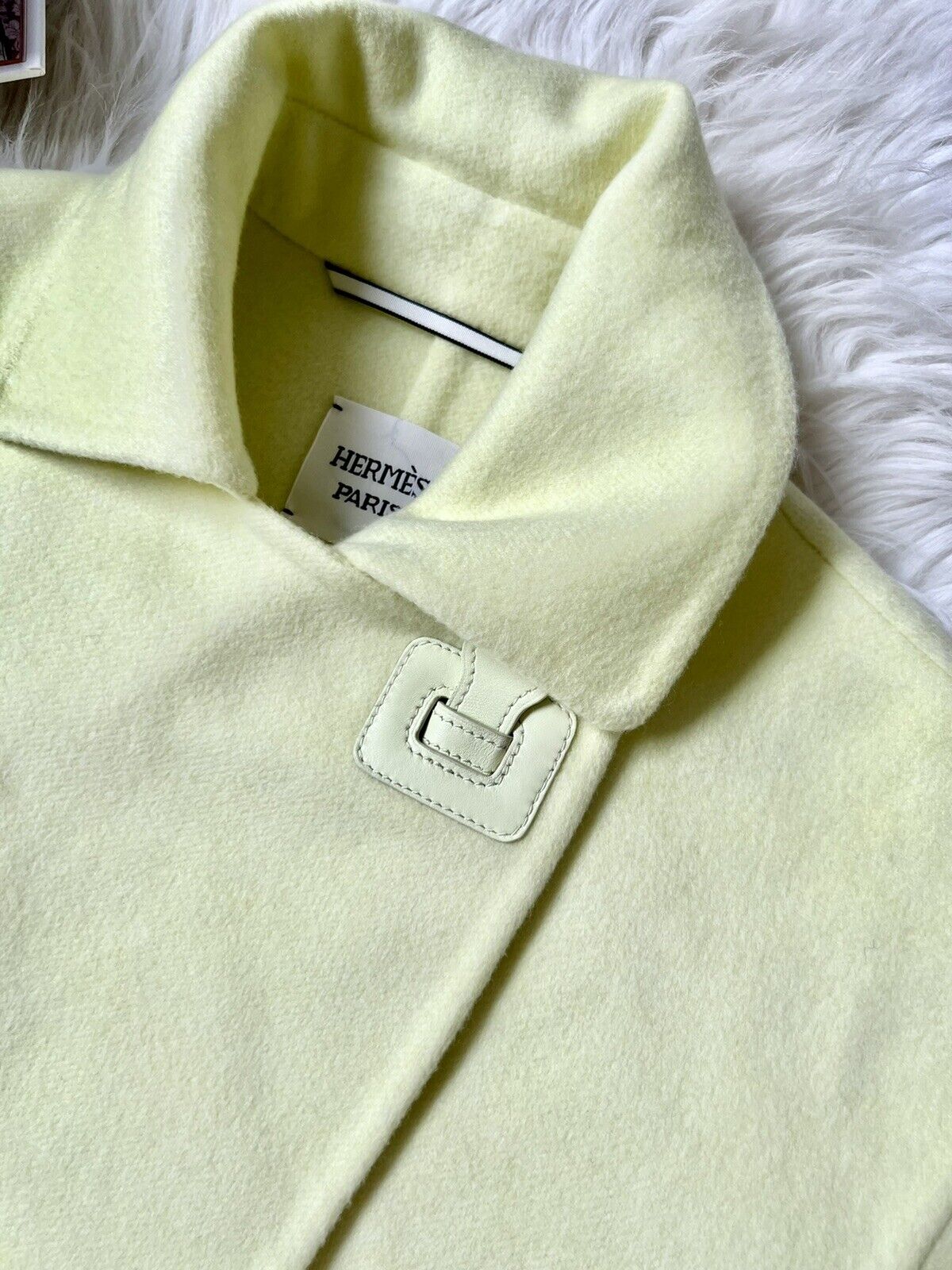 BNIB Hermes Double Cashmere Long Coat size 34 In Lime With Leather $8K Retail!