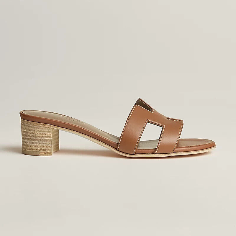 Hermes Oasis Sandal in Brown Gold Calfskin - Gold Size 38