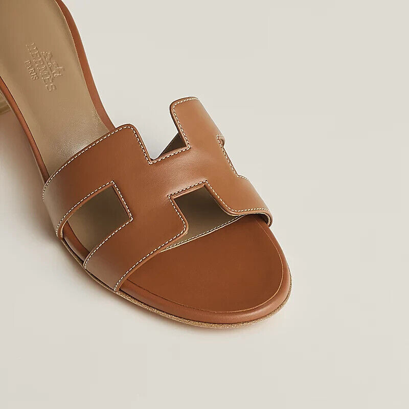 Hermes Oasis Sandal in Brown Gold Calfskin - Gold Size 38