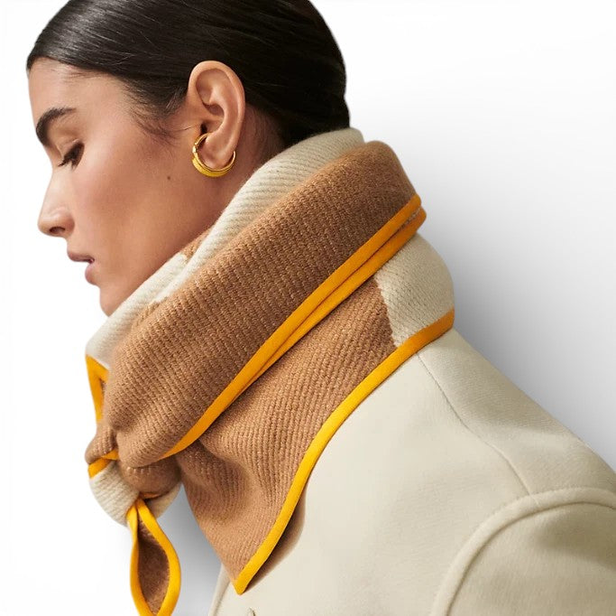 NEW Hermes Losange Cashmere De Coupe Ivoire/Caramel Reversible Shawl