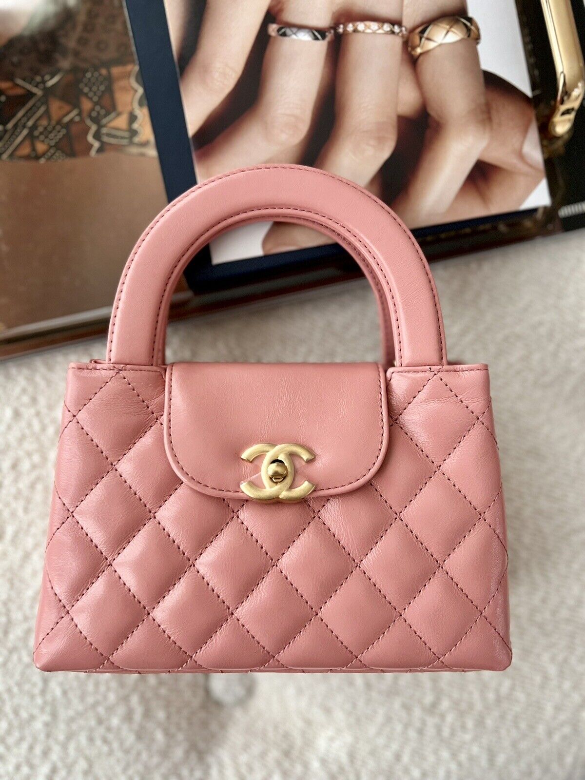 BNIB Chanel Kelly Shopping Bag Shiny Calfskin & Gold-Tone Pink Big Size