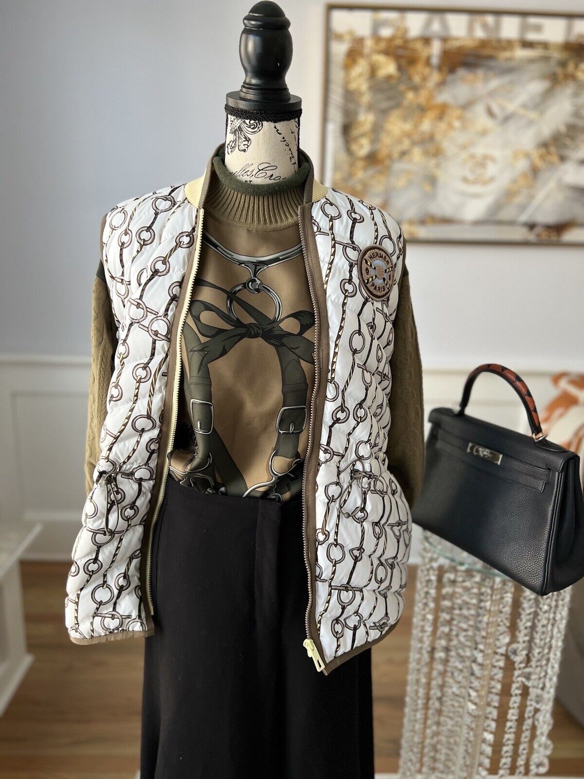 Hermes Gilet Long Matelasse Figure Artistique Courte Quilted Puffer Ve