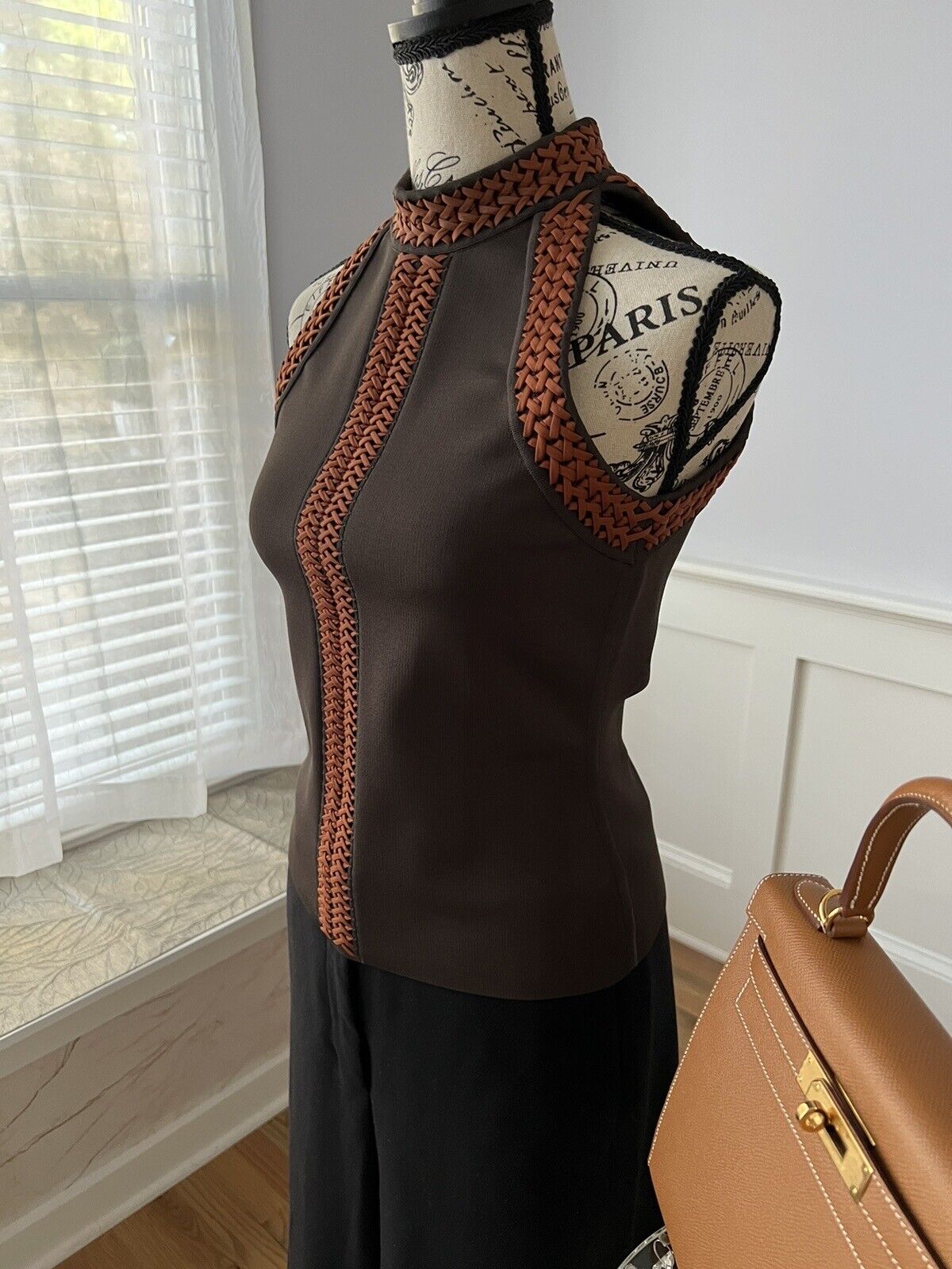 NEW Hermes Pull SS Manches Ennobli U5 Halter Top Maron Ebene Runway SS23 36 $3K