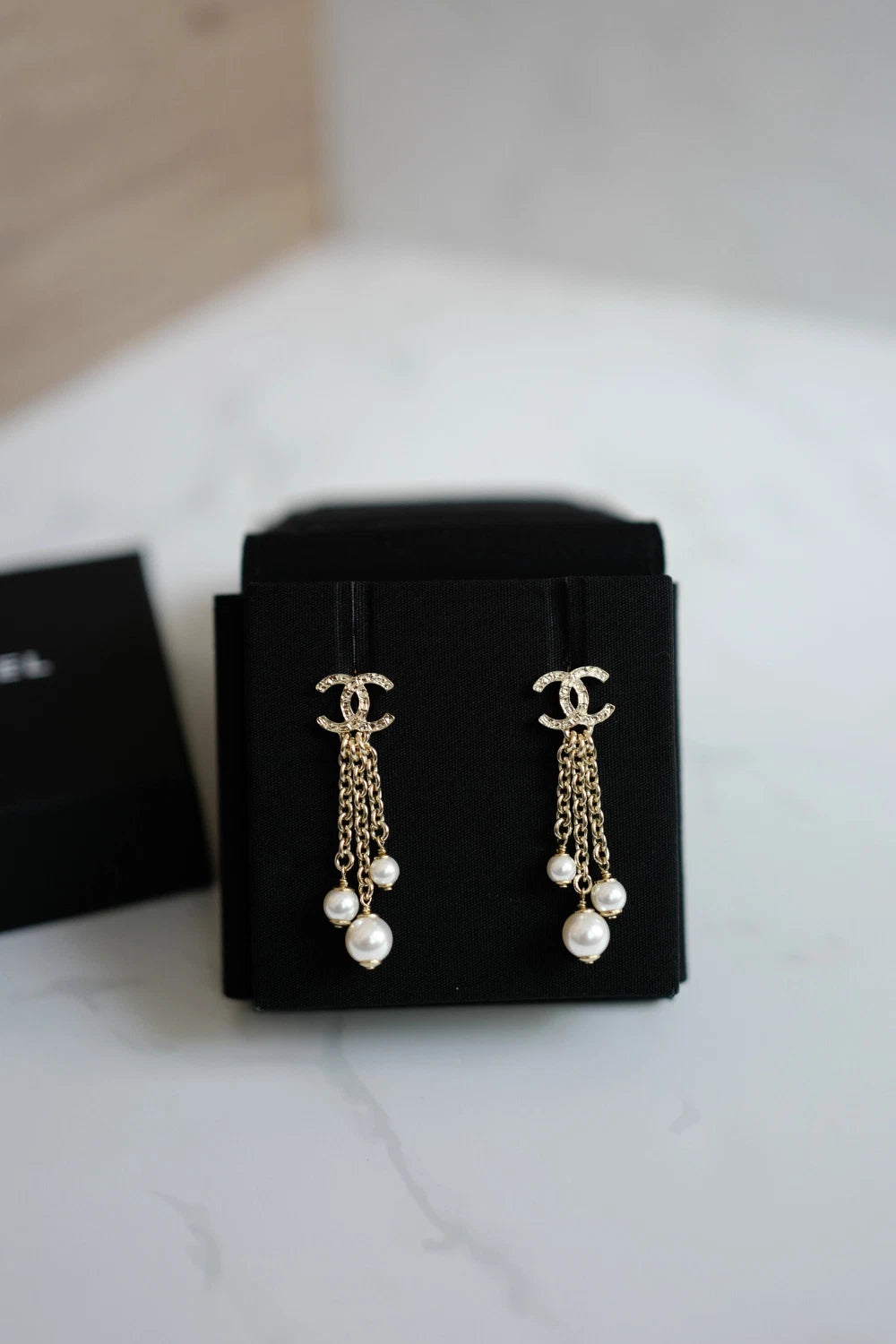 Chanel 25B Drop CC Logo Tassel with Pearls Earrings BNIB