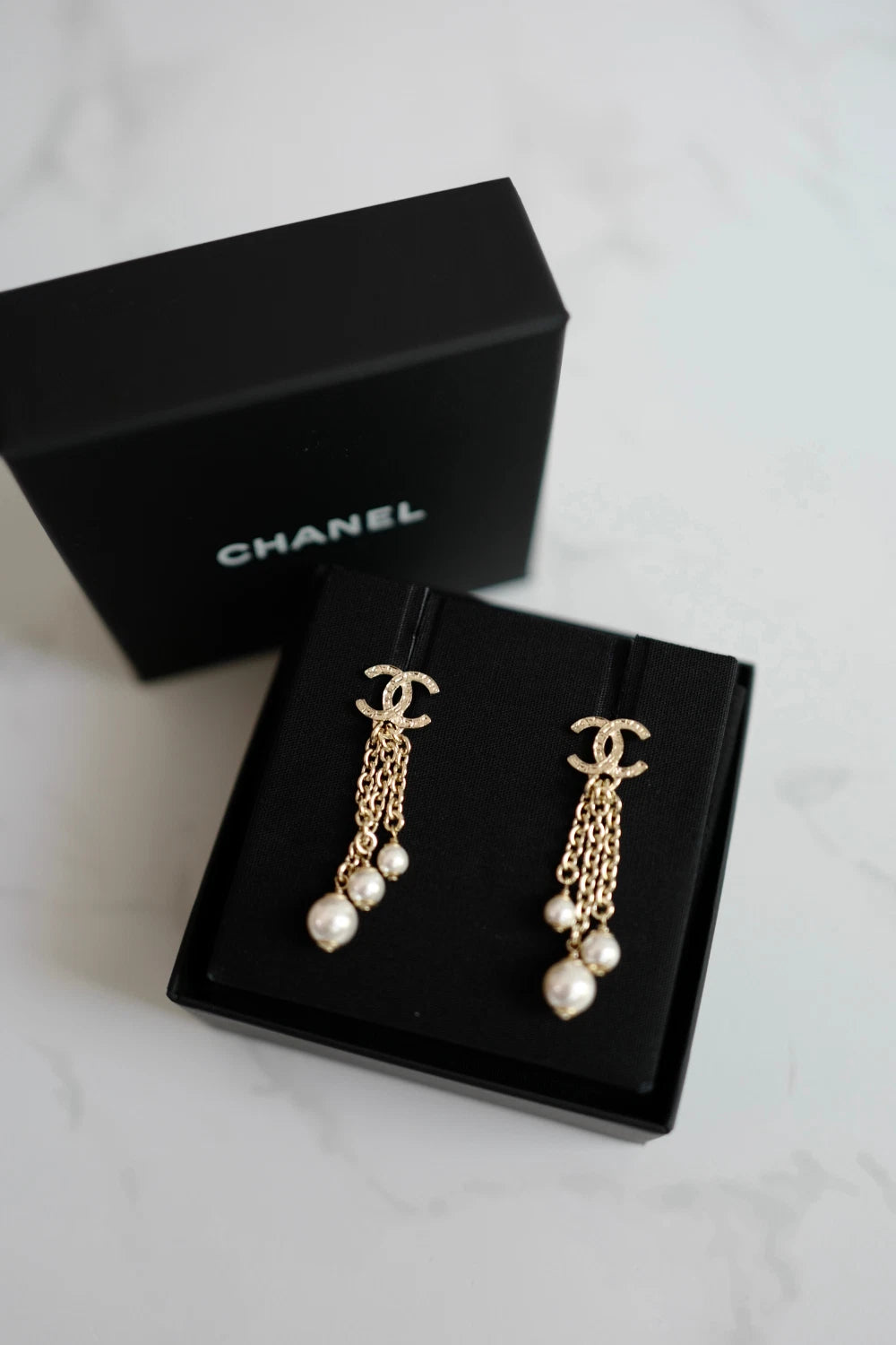 Chanel 25B Drop CC Logo Tassel with Pearls Earrings BNIB