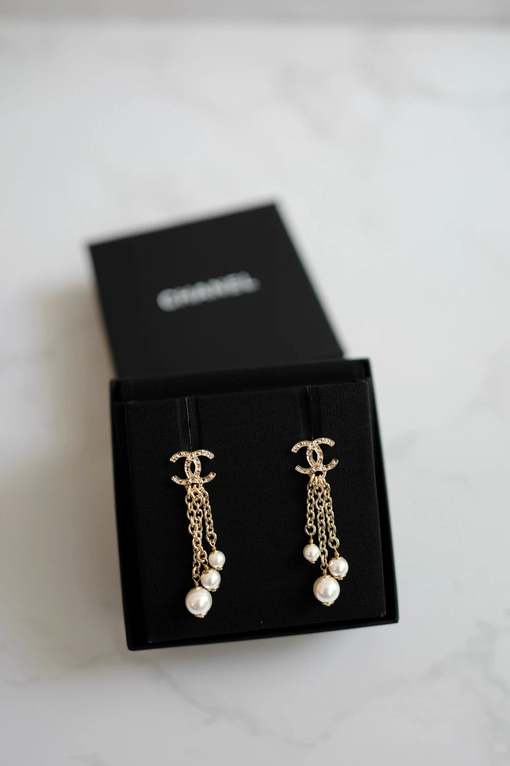 Chanel 25B Drop CC Logo Tassel with Pearls Earrings BNIB