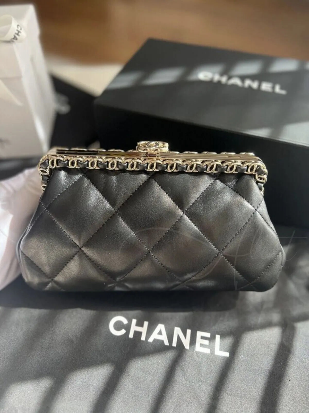 BNIB Chanel 24P Clutch On Chain Lambskin With CC Champagne Gold Hardware