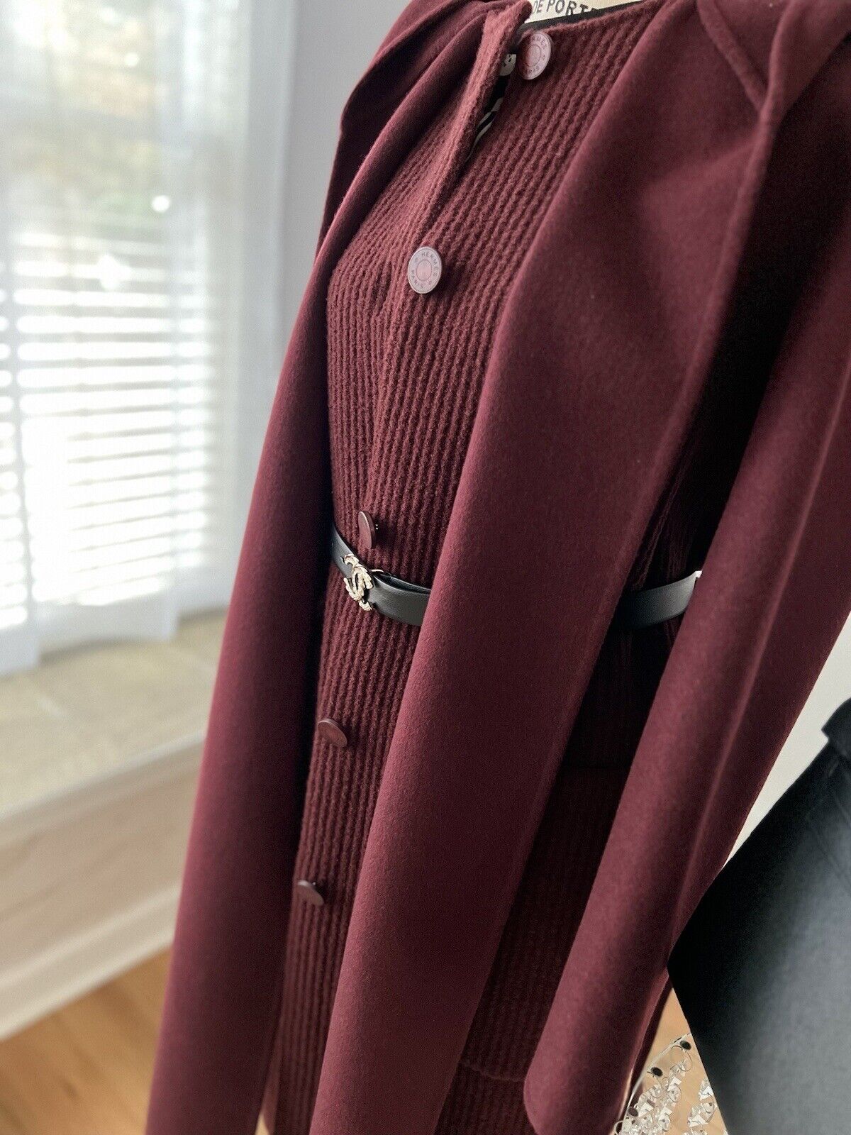 NEW Hermes Hooded Coat With Mesh Detail Runway FW23/34 Rouge Amarante 34 $10K