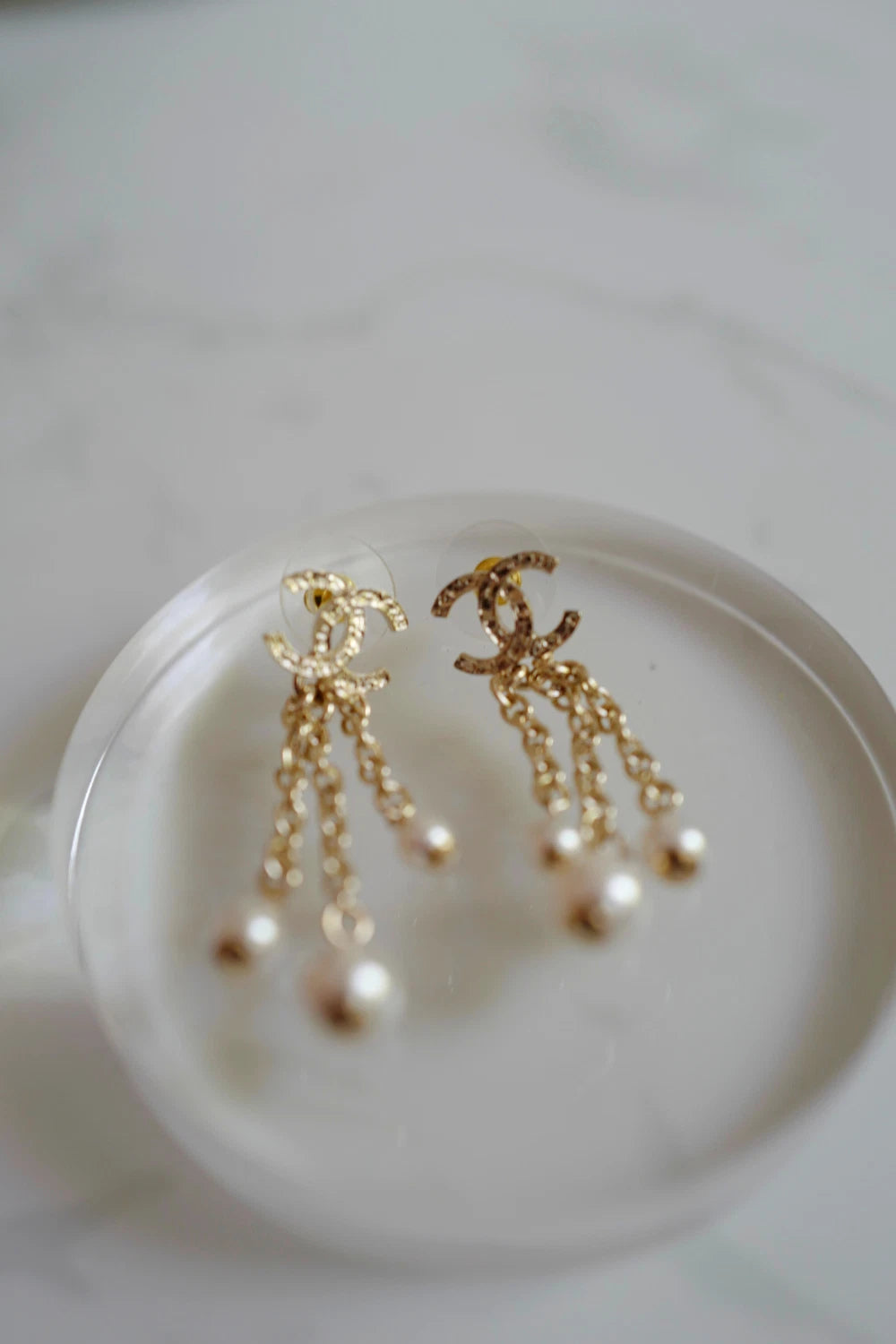 Chanel 25B Drop CC Logo Tassel with Pearls Earrings BNIB