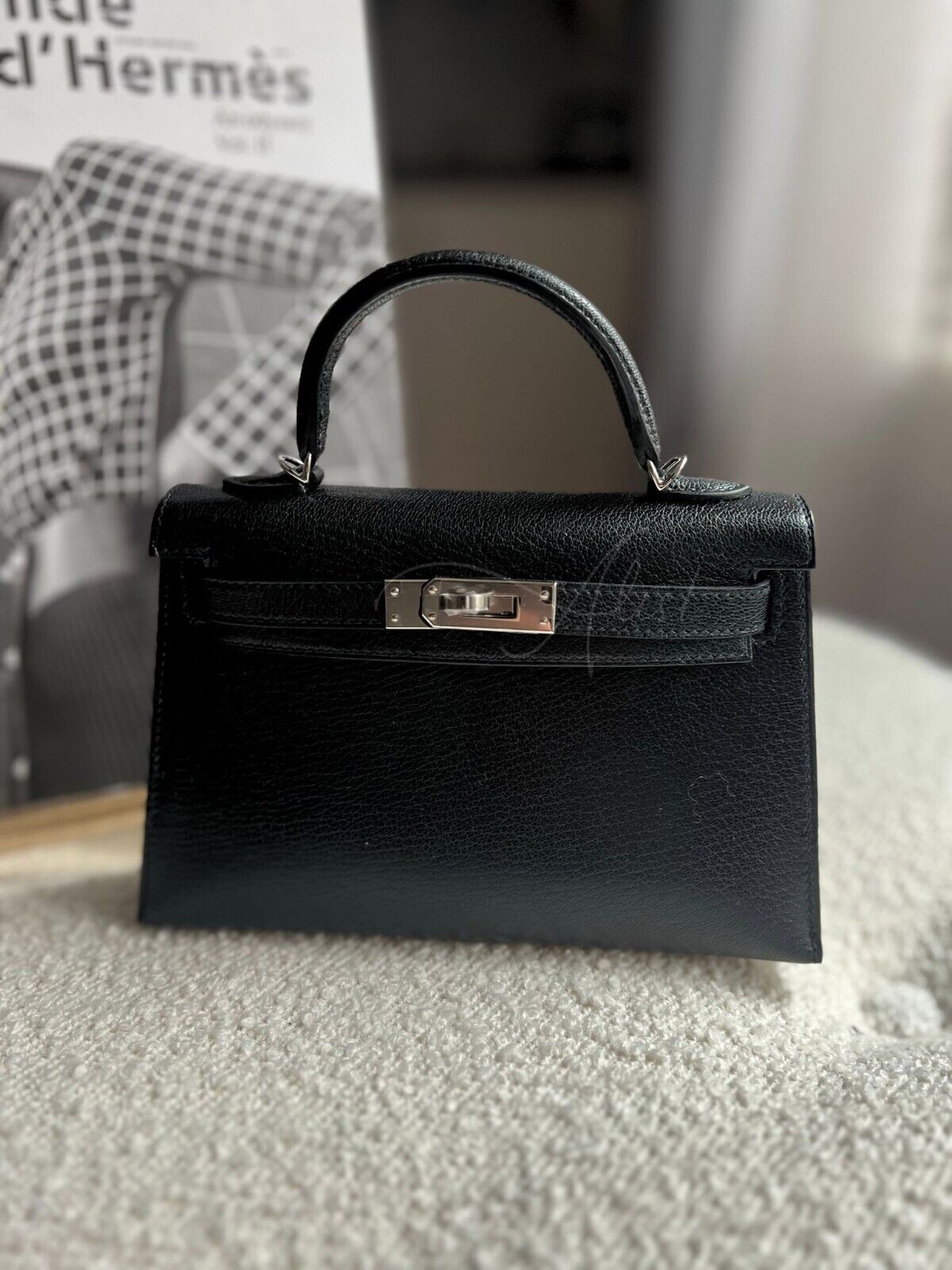 Hermes Mini kelly 20 Noir Black Chevre Palladium HW