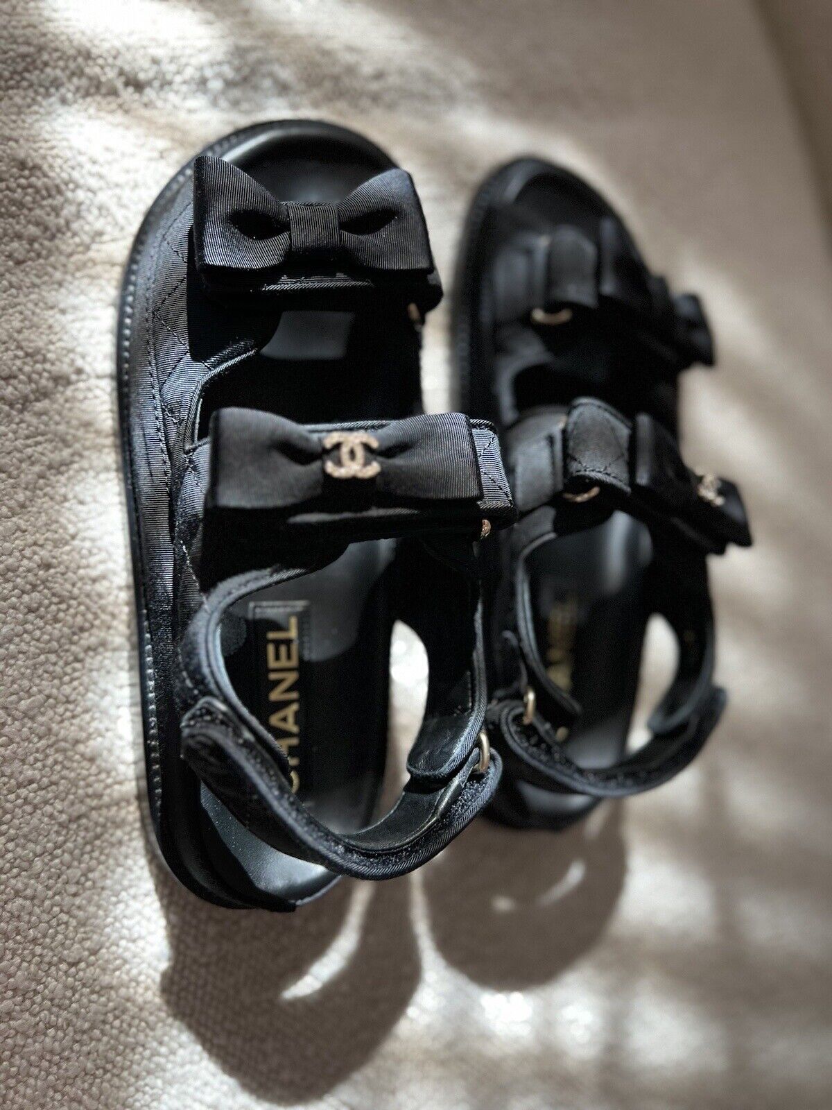 BNIB Chanel Dad Sandal CC Crystals In Black With Bows Size 38 - Limited