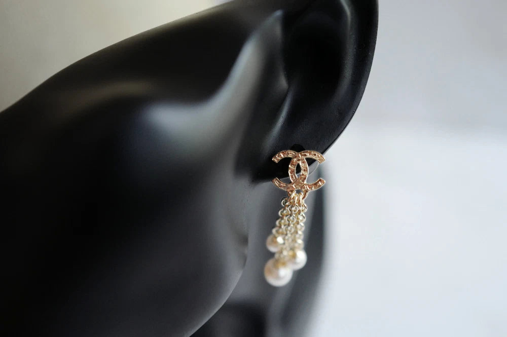 Chanel 25B Drop CC Logo Tassel with Pearls Earrings BNIB