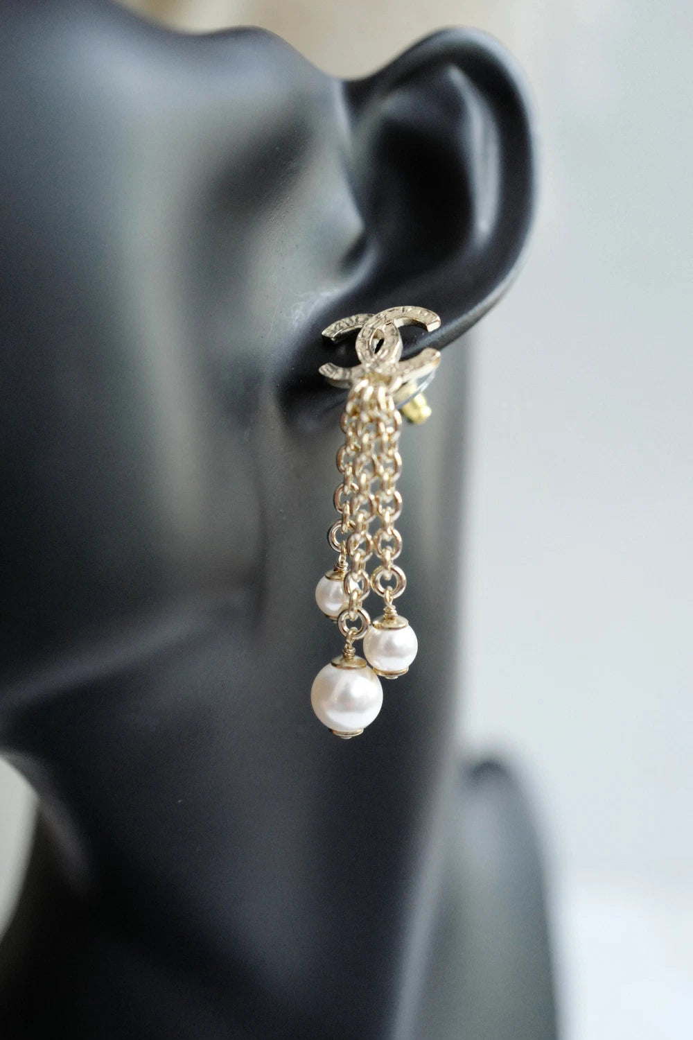 Chanel 25B Drop CC Logo Tassel with Pearls Earrings BNIB