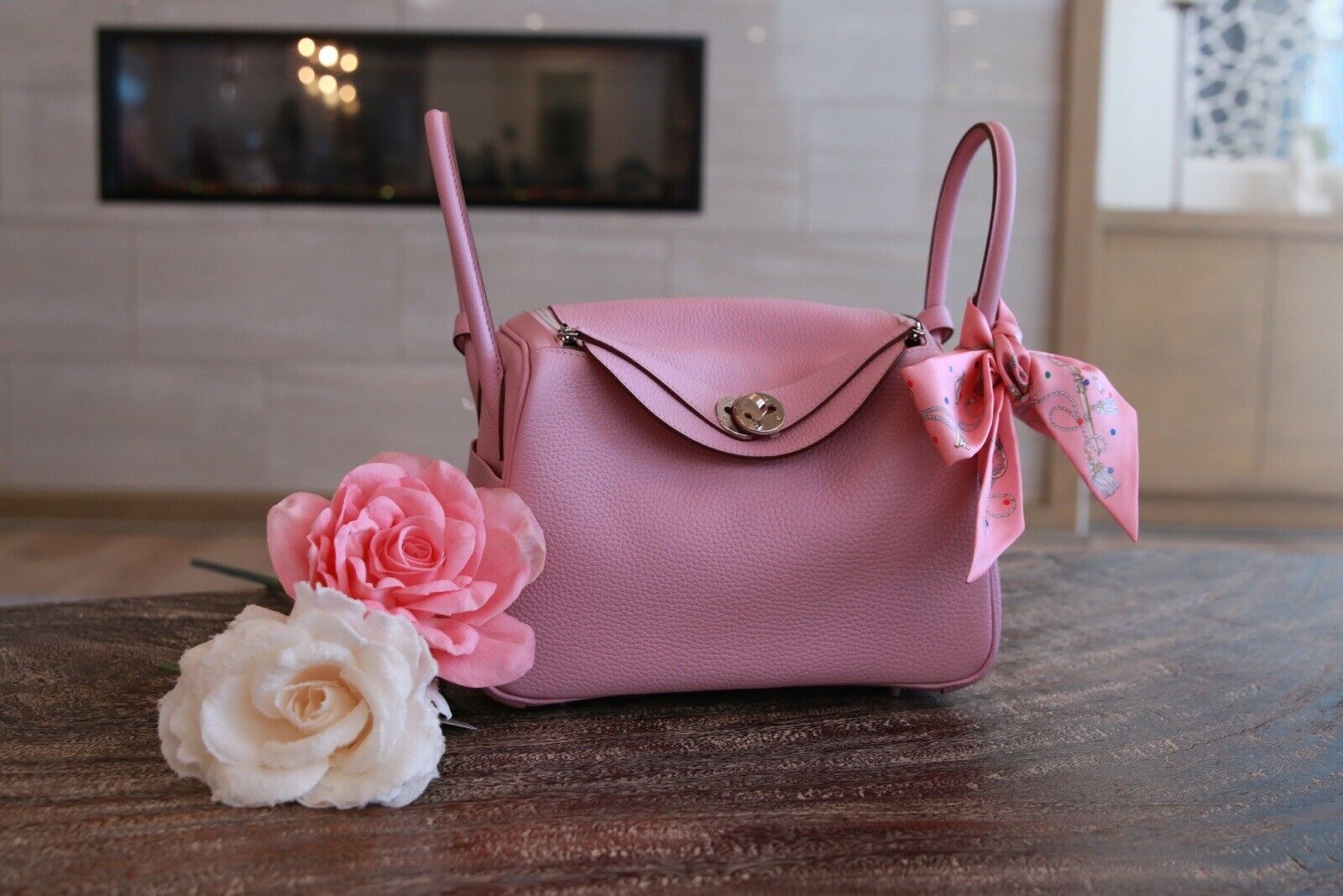 Hermes Lindy 26 Mauve Pink Sylvestre Clemence Palladium Hardware