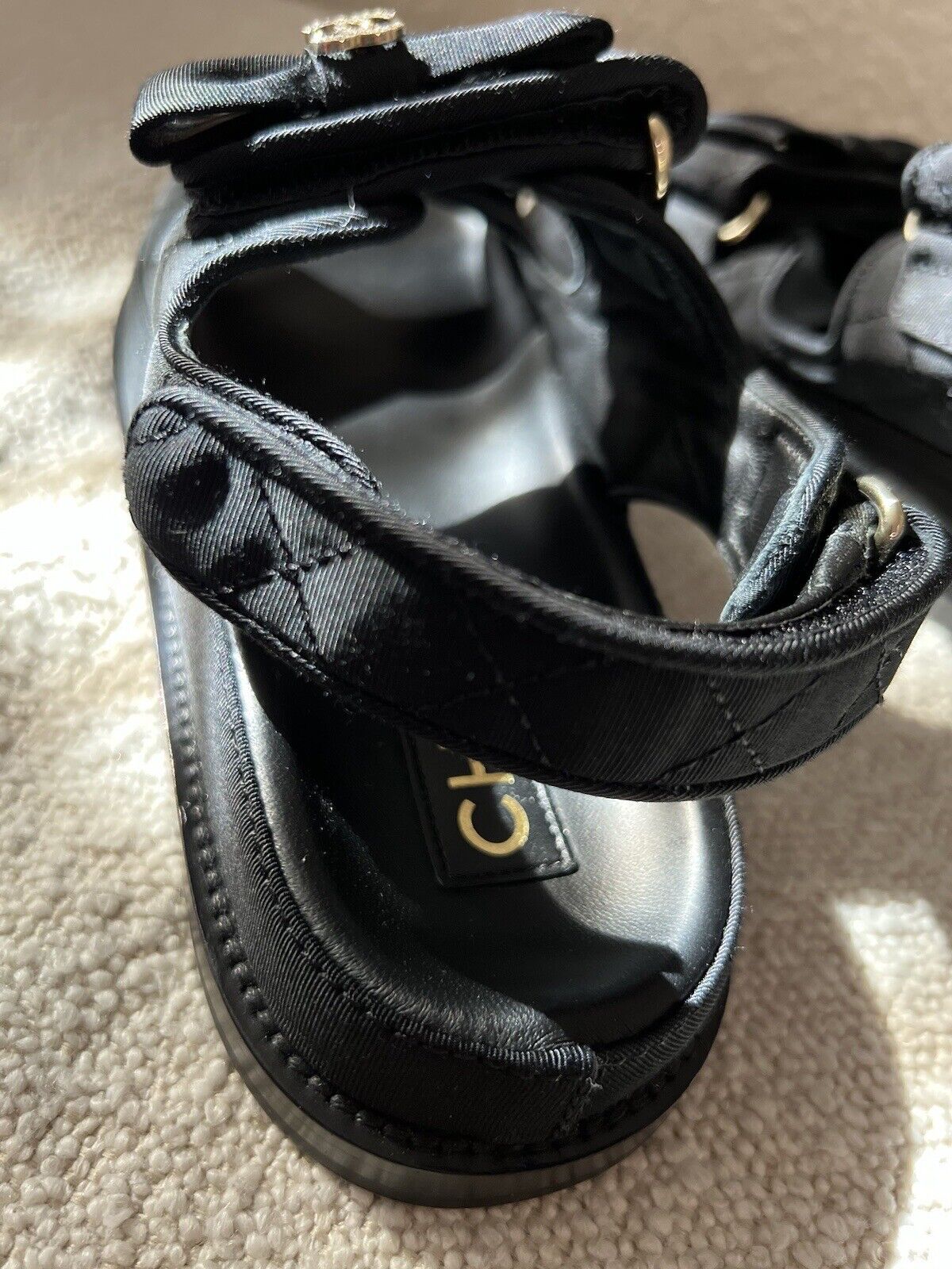 BNIB Chanel Dad Sandal CC Crystals In Black With Bows Size 38 - Limited