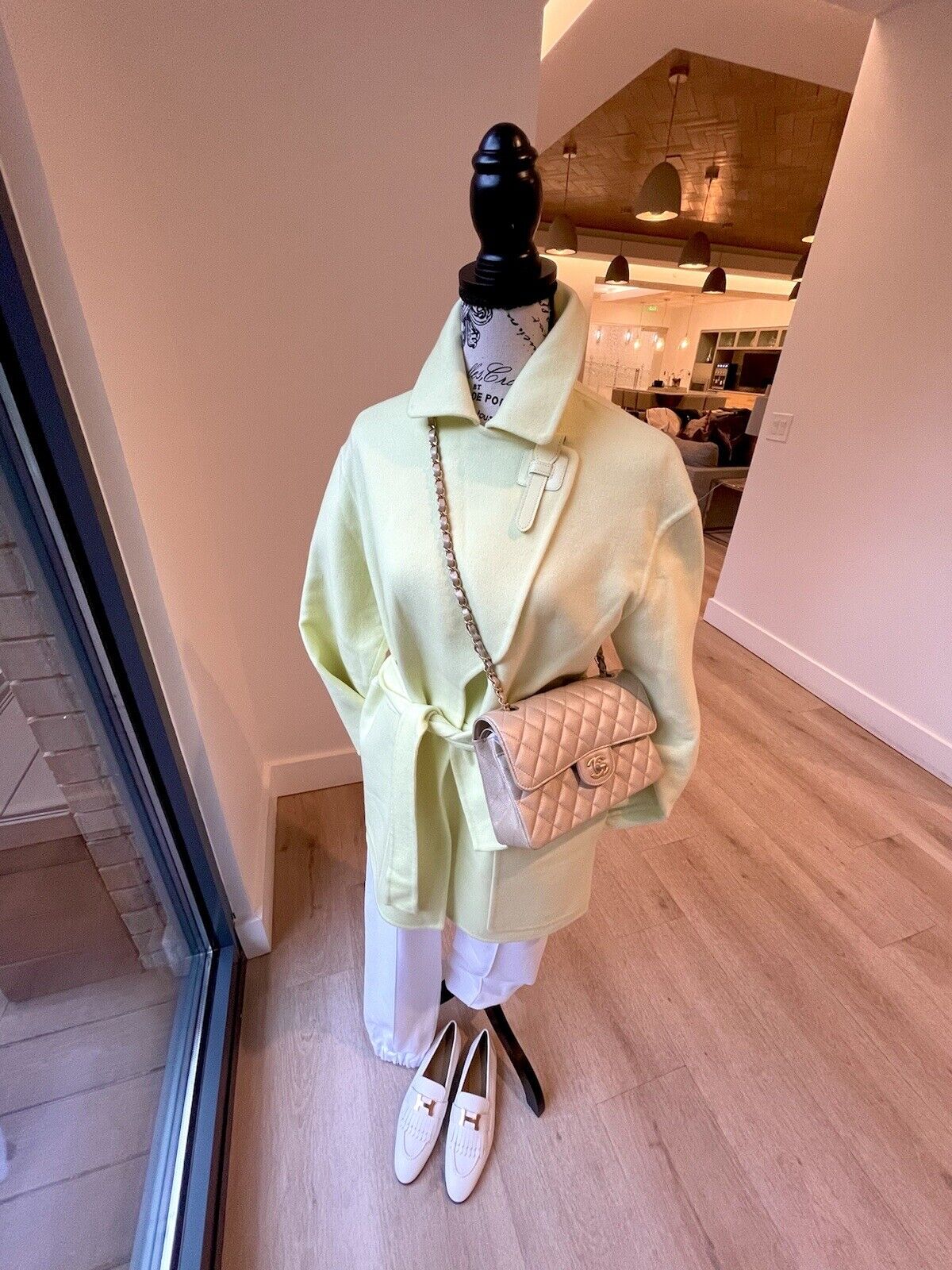 BNIB Hermes Double Cashmere Long Coat size 34 In Lime With Leather $8K Retail!