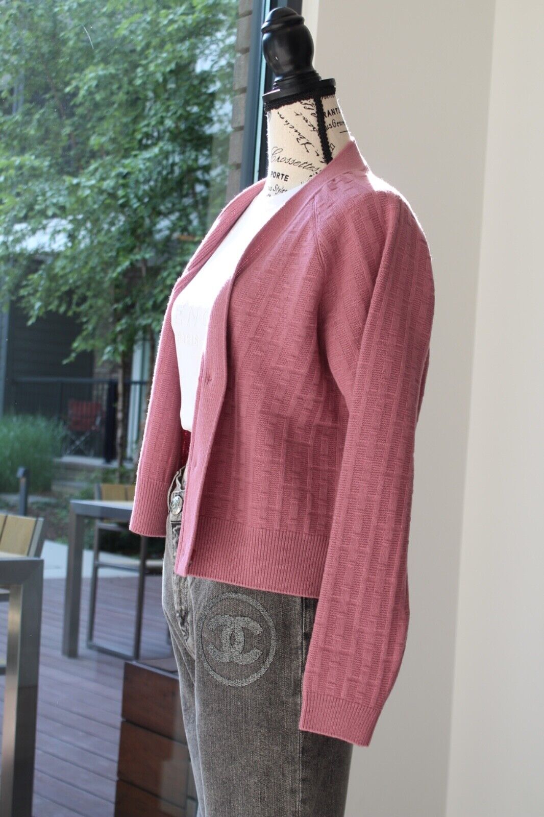 HERMES Cardigan 8H Rose Aphrodite H Logo Size 36 NEW $2K Retail!!