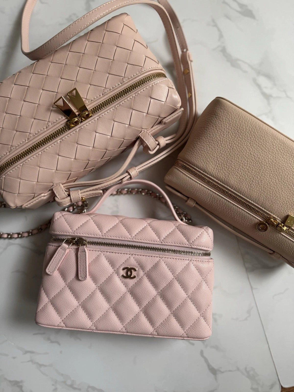 BNIB Chanel 25C Vanity Bag with Chain In Pink Grained