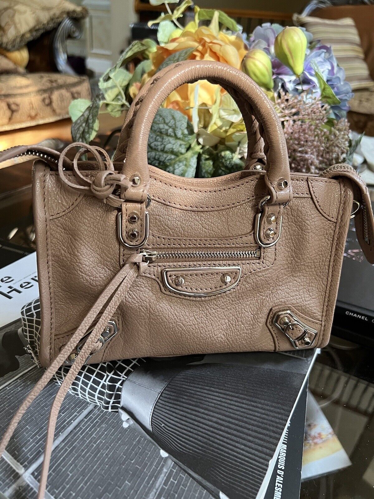 Balenciaga Nano City In Rose Sable Beige Nude Color With Metalic Edge