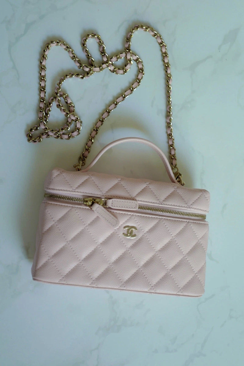 BNIB Chanel 25C Vanity Bag with Chain In Pink Grained Calfskin Leather